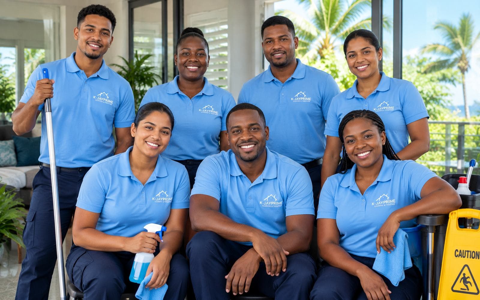 The K-Jay Prime team outside a villa in Mauritius